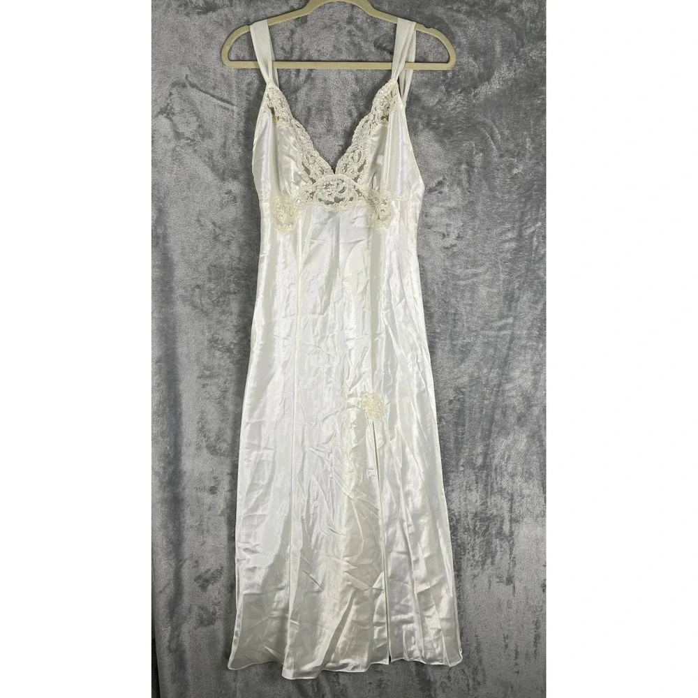 Victoria's Secret Nightgown Womens Large Ivory Excellent Vintage 90s Lace Satin